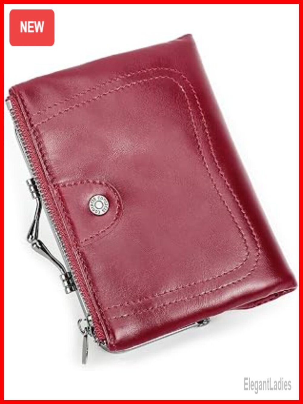 Full Grain Leather Kiss Lock Bifold Wallet with RFID Blocking